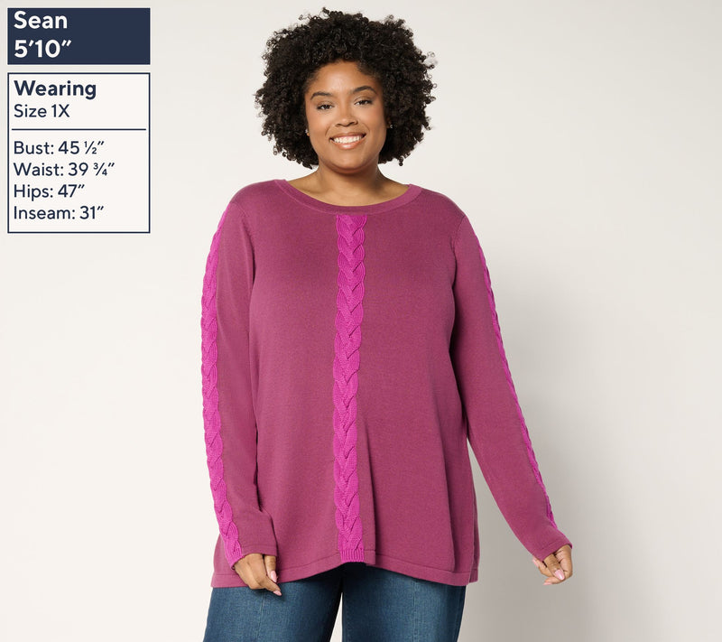 Belle by Kim Gravel Solo Cable Contrast Trim Sweater — View 2