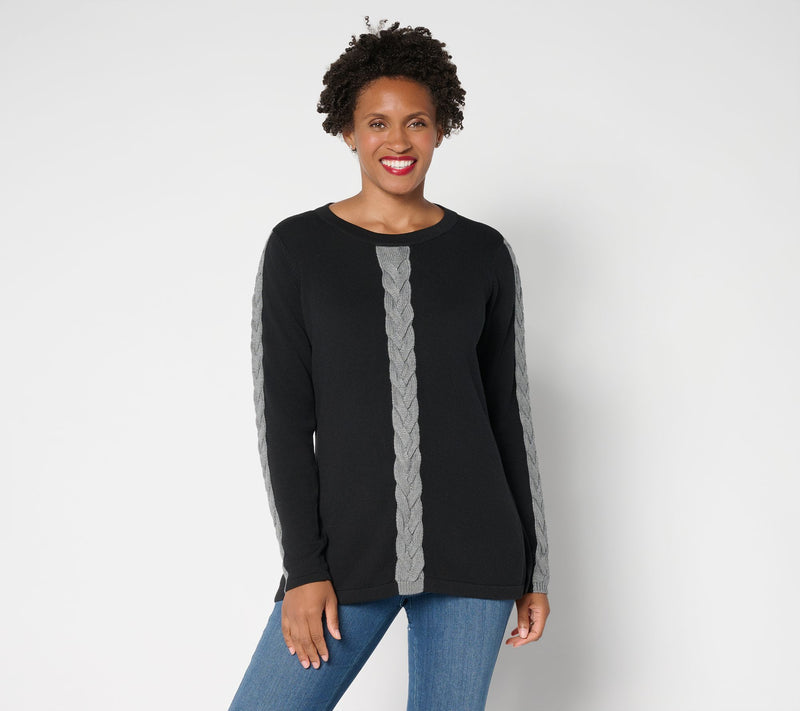Belle by Kim Gravel Solo Cable Contrast Trim Sweater — View 11