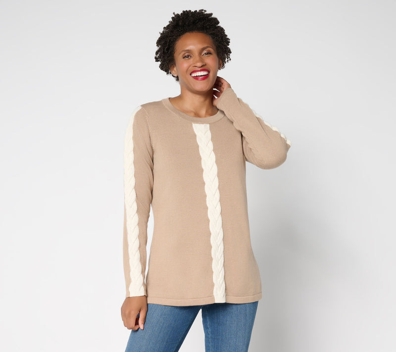 Belle by Kim Gravel Solo Cable Contrast Trim Sweater — View 12