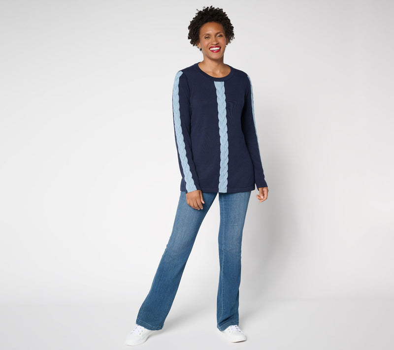 Belle by Kim Gravel Solo Cable Contrast Trim Sweater — View 5