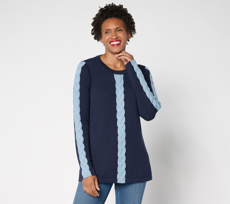 Belle by Kim Gravel Solo Cable Contrast Trim Sweater — View 13
