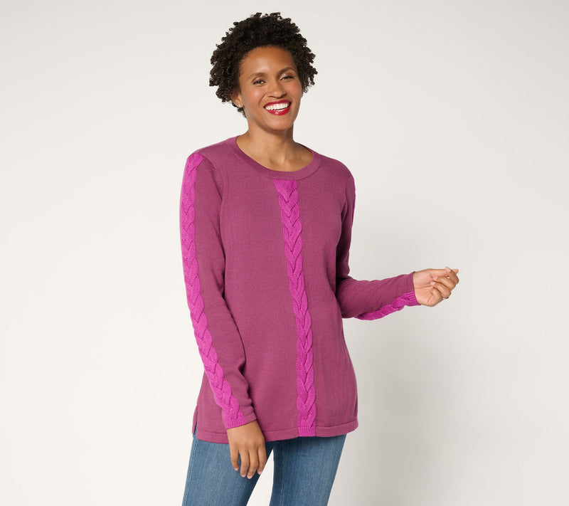 Belle by Kim Gravel Solo Cable Contrast Trim Sweater — View 14