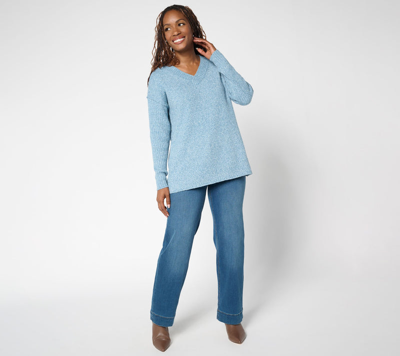 Belle by Kim Gravel Boyfriend Ribbed & Jersey V-Neck Sweater — View 5
