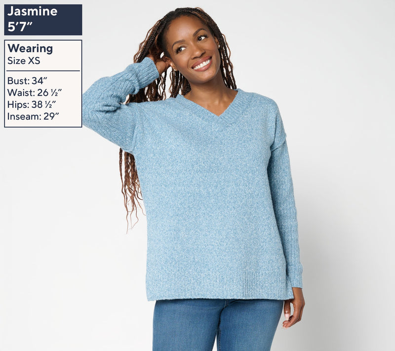 Belle by Kim Gravel Boyfriend Ribbed & Jersey V-Neck Sweater — View 3