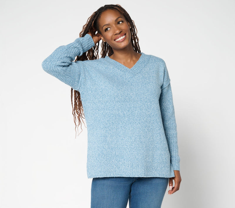 Belle by Kim Gravel Boyfriend Ribbed & Jersey V-Neck Sweater — View 11