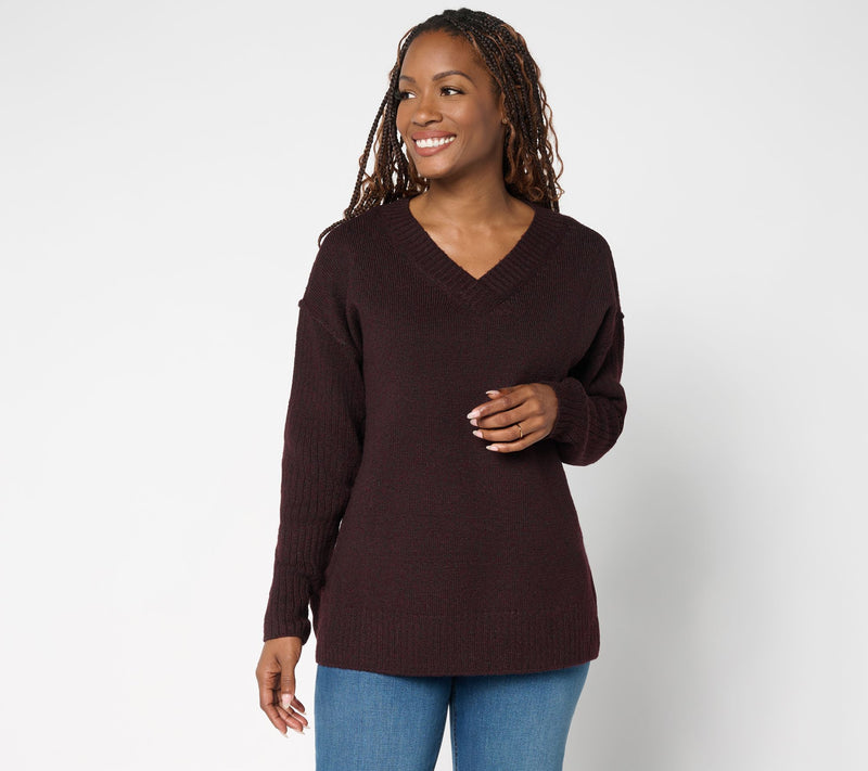 Belle by Kim Gravel Boyfriend Ribbed & Jersey V-Neck Sweater — View 14