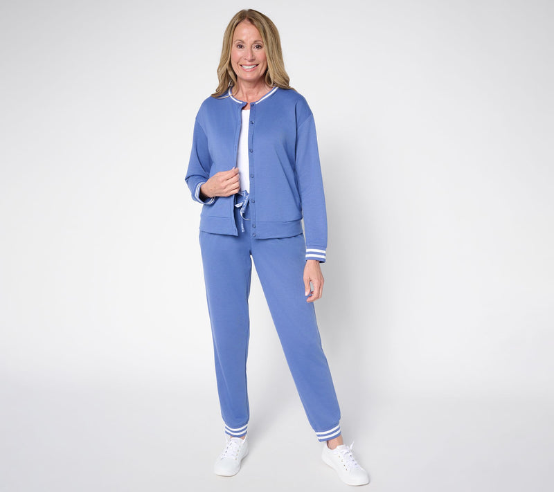 MUK LUKS French Terry Cardigan and Jogger Lounge Set — View 12
