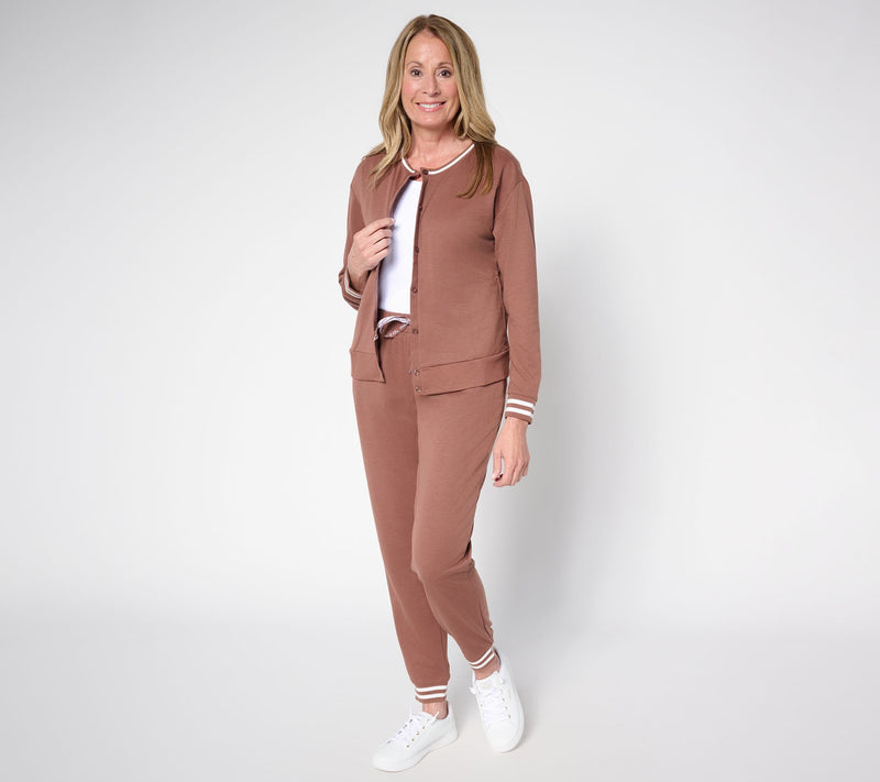MUK LUKS French Terry Cardigan and Jogger Lounge Set — View 15