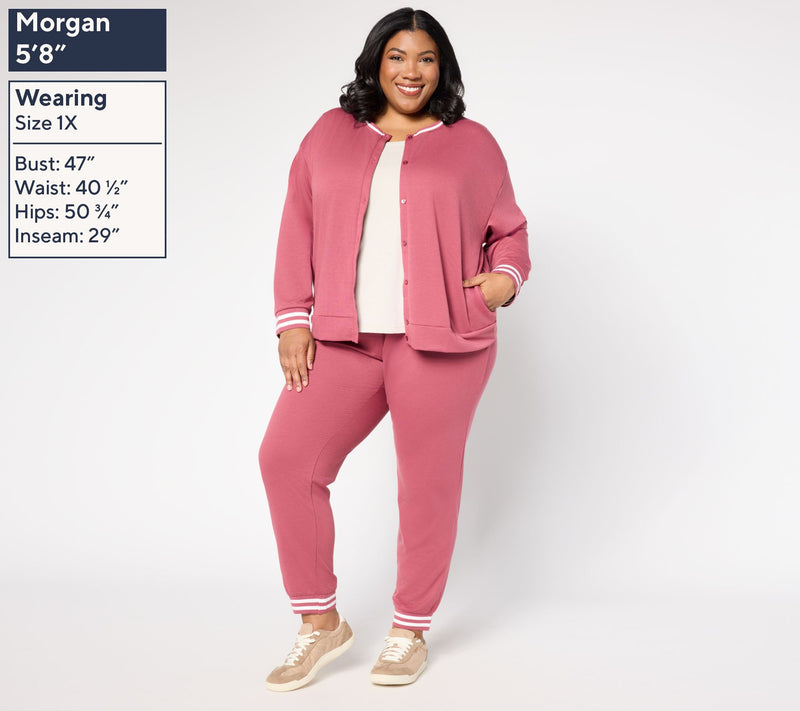 MUK LUKS French Terry Cardigan and Jogger Lounge Set — View 2