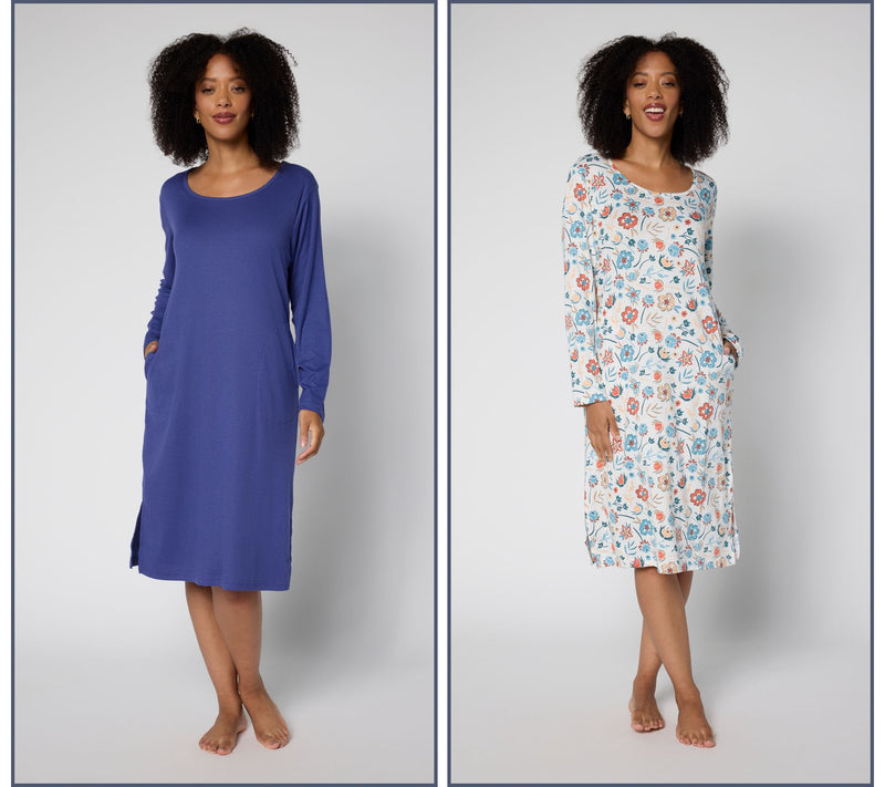 MUK LUKS Ribbed Knit & Cloud Knit 2-Pack Long Sleeve Dresses — View 3