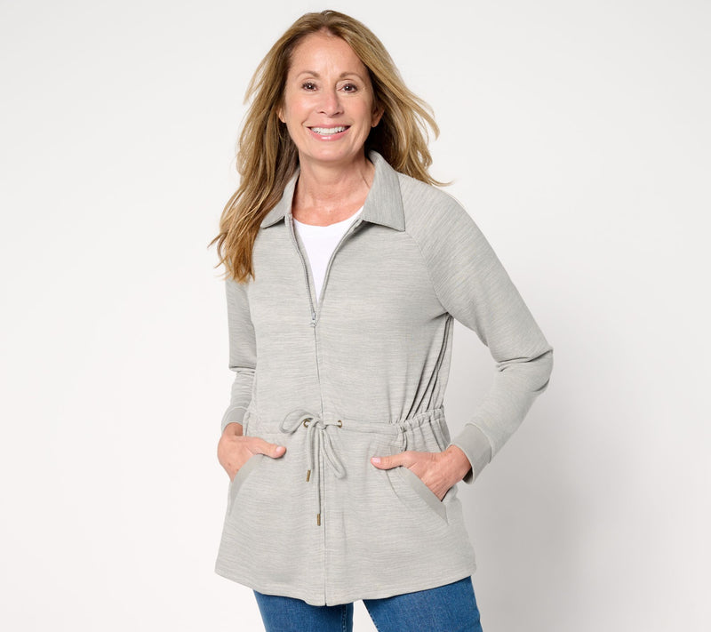 MUK LUKS French Terry Collared Zip-Up Topper — View 9