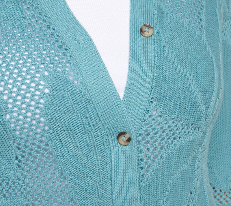 Denim & Co. 100% Cotton Long Sleeve Leaf Patterned Cardigan — View 7