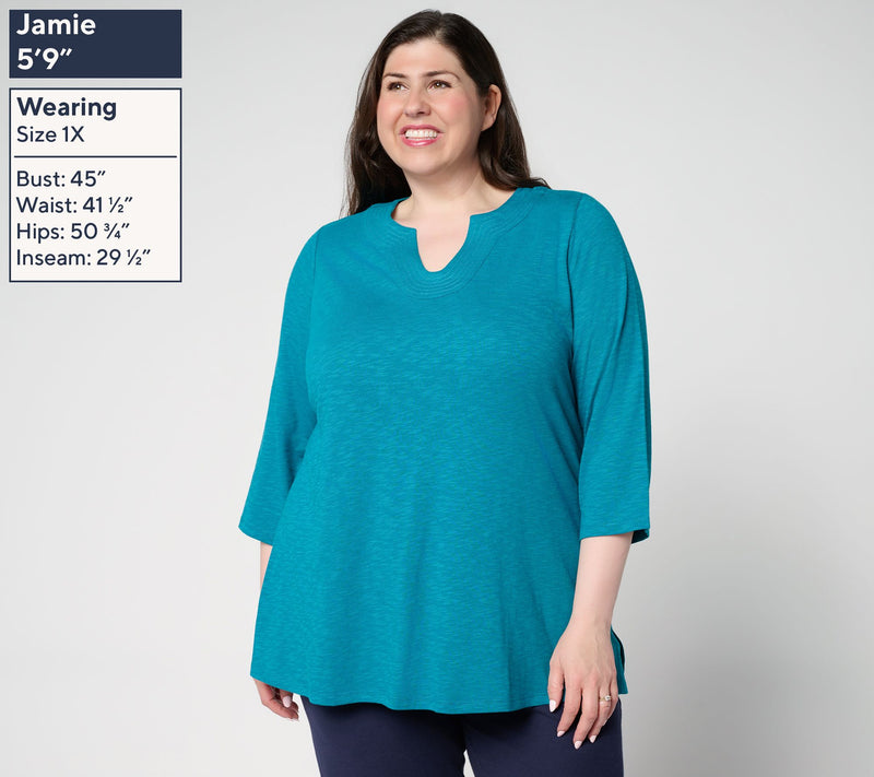 Denim & Co. Petite Slub Jersey 3/4 Sleeve U-Neck Tunic — View 6