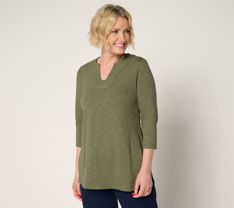 Denim & Co. Petite Slub Jersey 3/4 Sleeve U-Neck Tunic — View 16