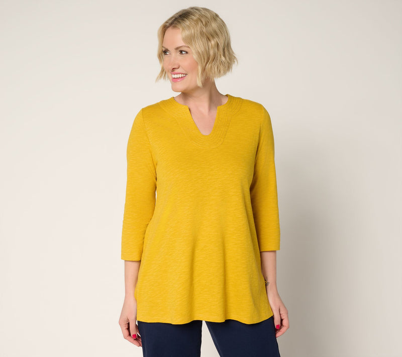 Denim & Co. Petite Slub Jersey 3/4 Sleeve U-Neck Tunic — View 17