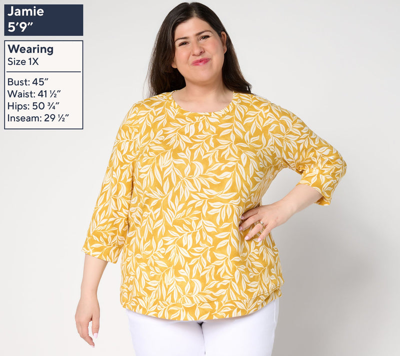 Denim & Co. Printed Heavenly Jersey 3/4 Sleeve Pullover — View 10