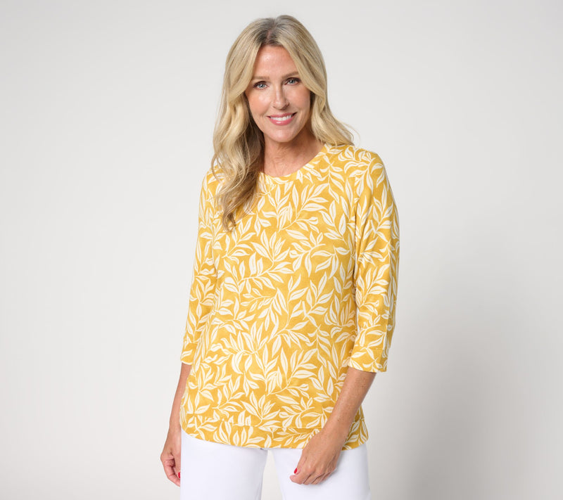 Denim & Co. Printed Heavenly Jersey 3/4 Sleeve Pullover — View 7