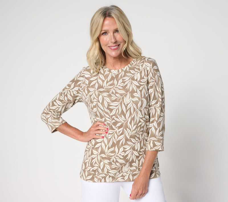 Denim & Co. Printed Heavenly Jersey 3/4 Sleeve Pullover — Main view