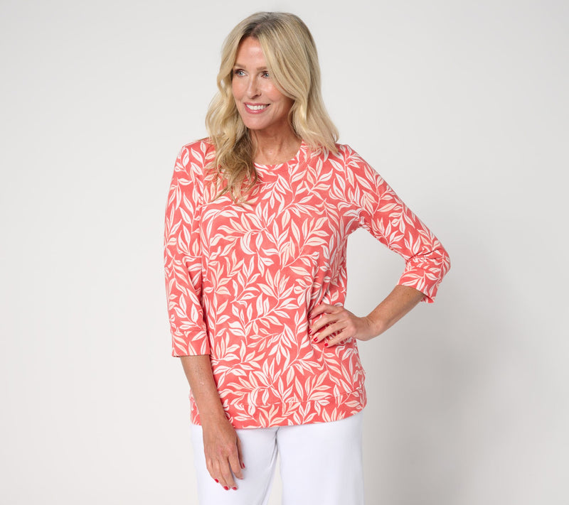 Denim & Co. Printed Heavenly Jersey 3/4 Sleeve Pullover — View 5
