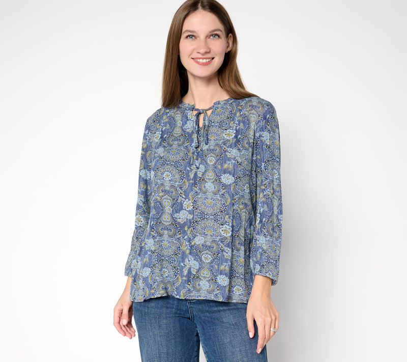 Denim & Co. Printed Bracelet Sleeve Popover Top — Main view