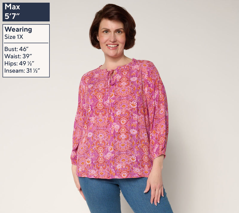 Denim & Co. Printed Bracelet Sleeve Popover Top — View 2
