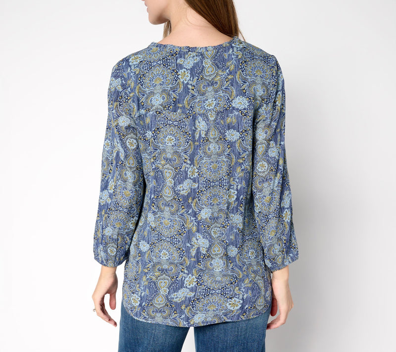 Denim & Co. Printed Bracelet Sleeve Popover Top — View 4