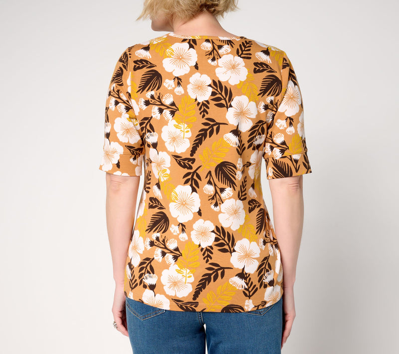 Denim & Co. Perfect Jersey Round Neck Elbow Sleeve Floral Top — View 4