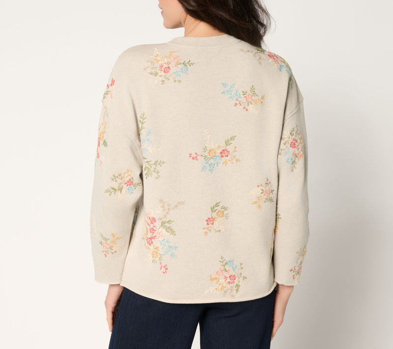 Driftwood Jeans French Terry Gathered Sleeve Pullover - Tan — View 5