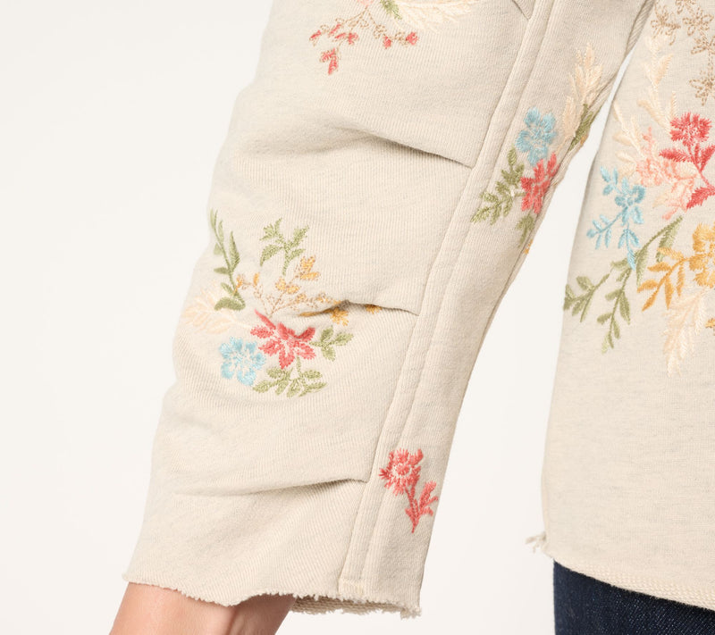 Driftwood Jeans French Terry Gathered Sleeve Pullover - Tan — View 7