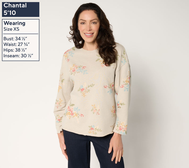 Driftwood Jeans French Terry Gathered Sleeve Pullover - Tan — View 4