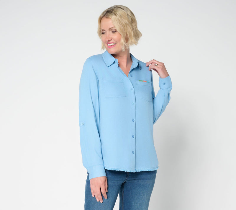Denim & Co. Canyon Retreat Twill Button Front Shirt — Main view