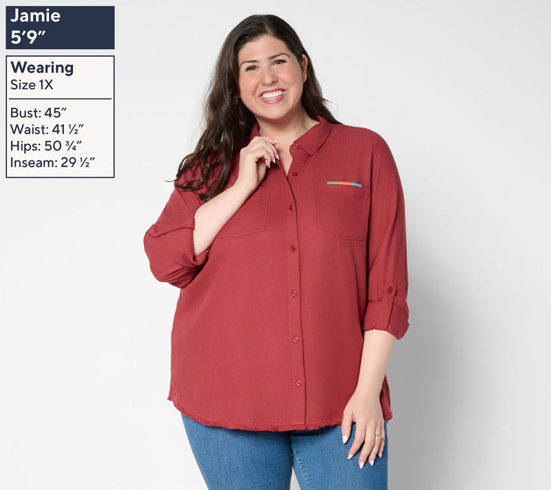 Denim & Co. Canyon Retreat Twill Button Front Shirt — View 2