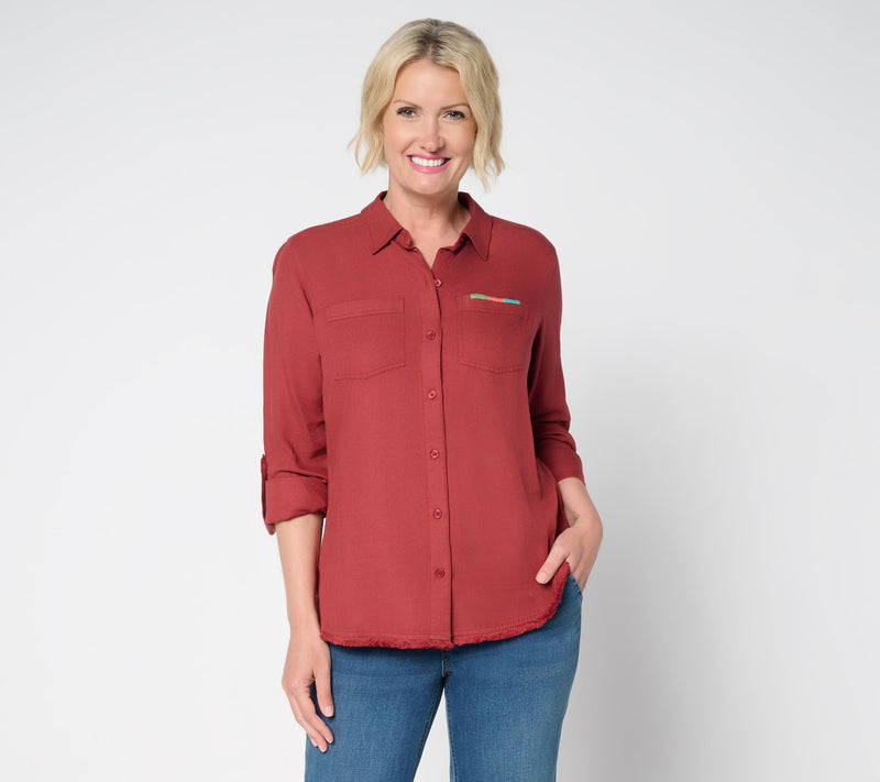 Denim & Co. Canyon Retreat Twill Button Front Shirt — View 10