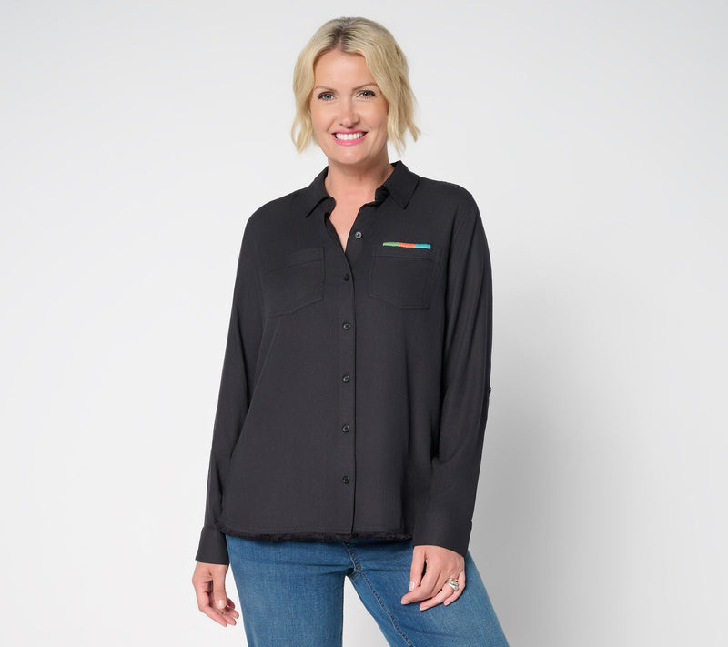 Denim & Co. Canyon Retreat Twill Button Front Shirt — View 12