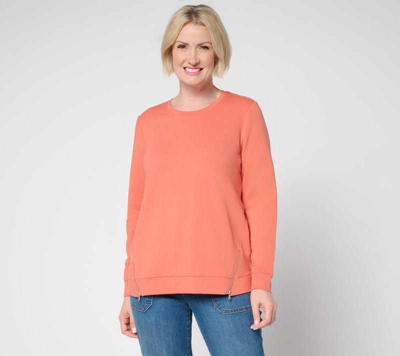 Denim & Co. Active French Terry Pullover with Zipper Detail — View 3