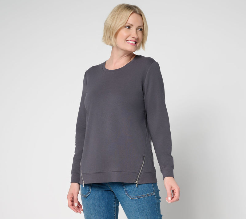 Denim & Co. Active French Terry Pullover with Zipper Detail — View 11