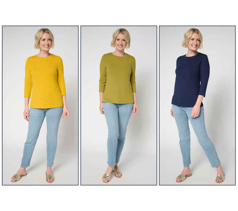 Denim & Co. Essentials Heavenly Jersey 3-Pack Round Neck Tops — View 7