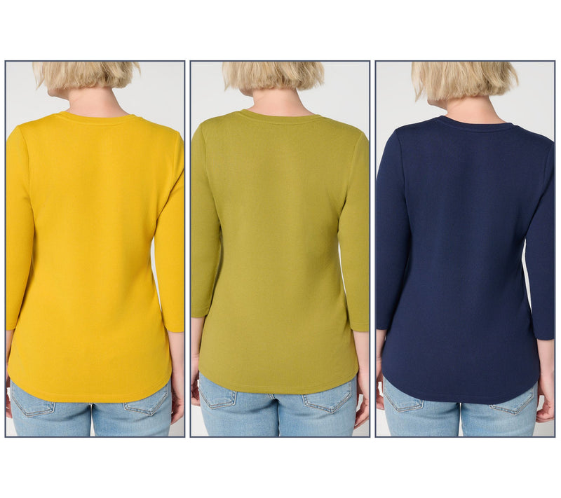 Denim & Co. Essentials Heavenly Jersey 3-Pack Round Neck Tops — View 6