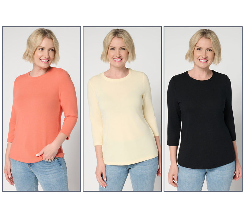 Denim & Co. Essentials Heavenly Jersey 3-Pack Round Neck Tops — View 13