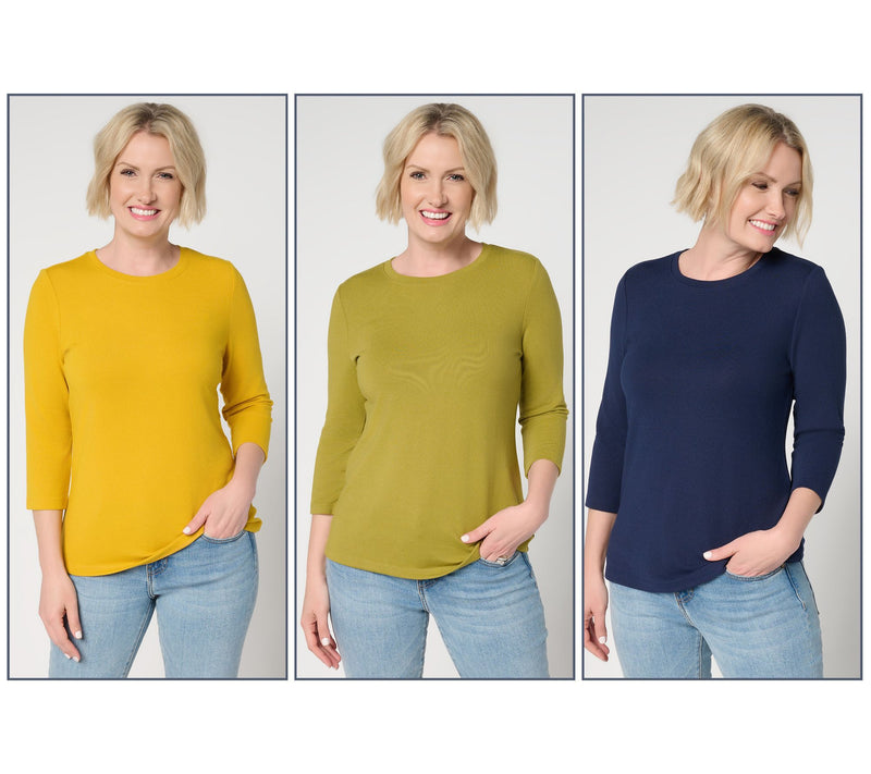 Denim & Co. Essentials Heavenly Jersey 3-Pack Round Neck Tops — View 2