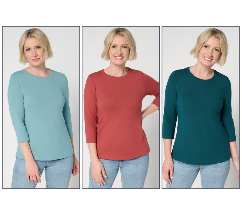Denim & Co. Essentials Heavenly Jersey 3-Pack Round Neck Tops — View 14