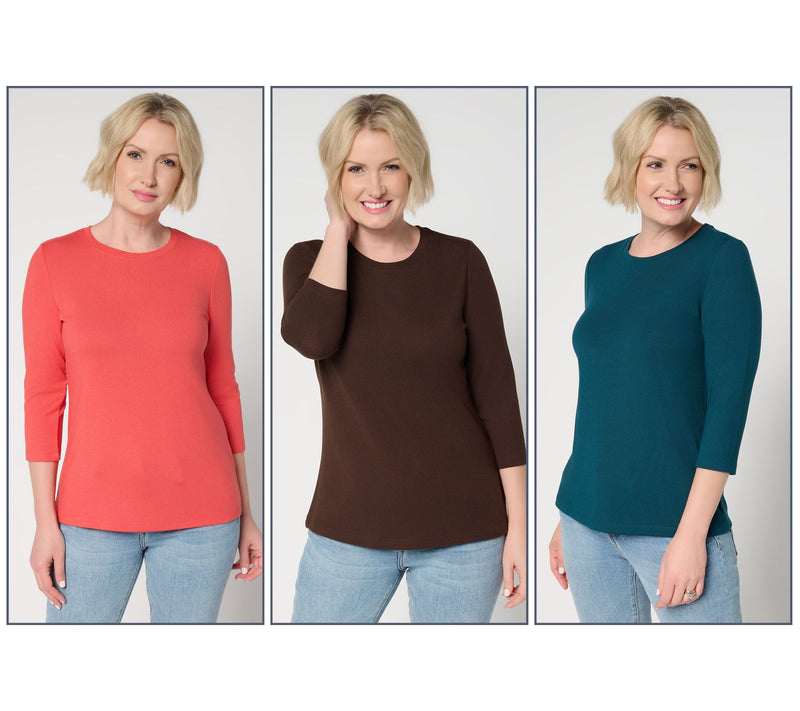 Denim & Co. Essentials Heavenly Jersey 3-Pack Round Neck Tops — View 15