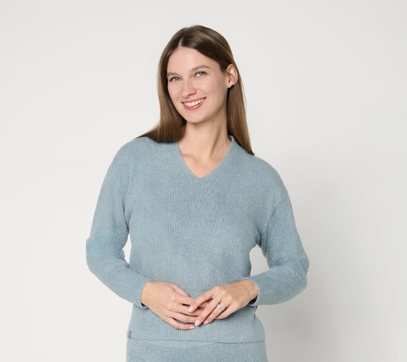 Barefoot Dreams CozyChic Lite Placed Rib Pullover — View 3