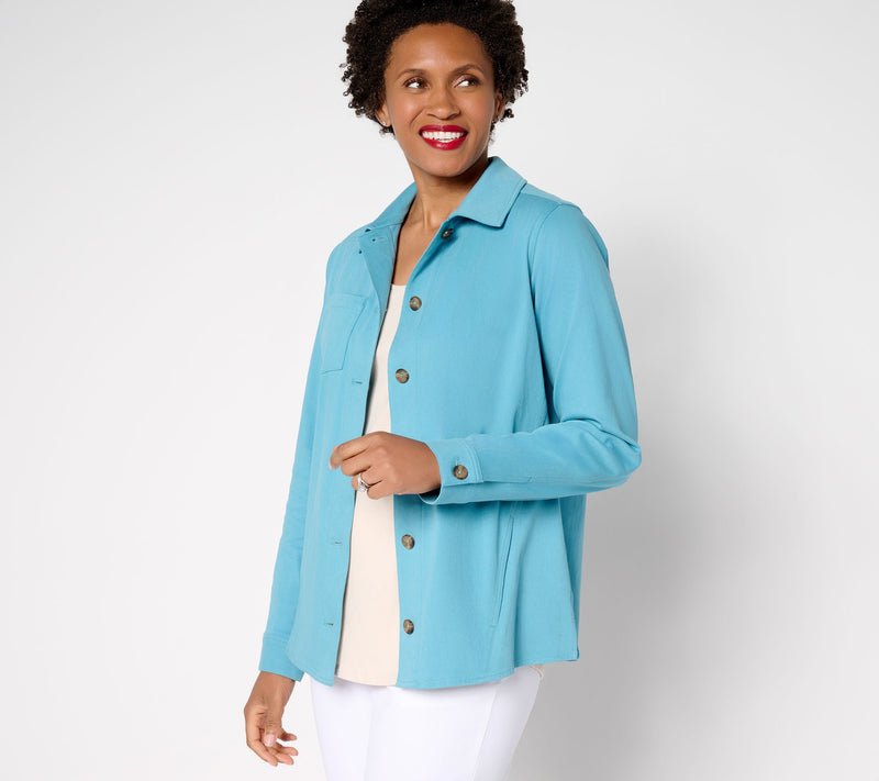 Denim & Co. Comfy Knit Air Collared Button Front Jacket — View 10