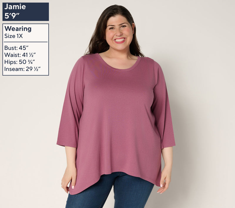LOGO by Lori Goldstein 3/4 Sleeve Top with Sharkbite Hem — View 12