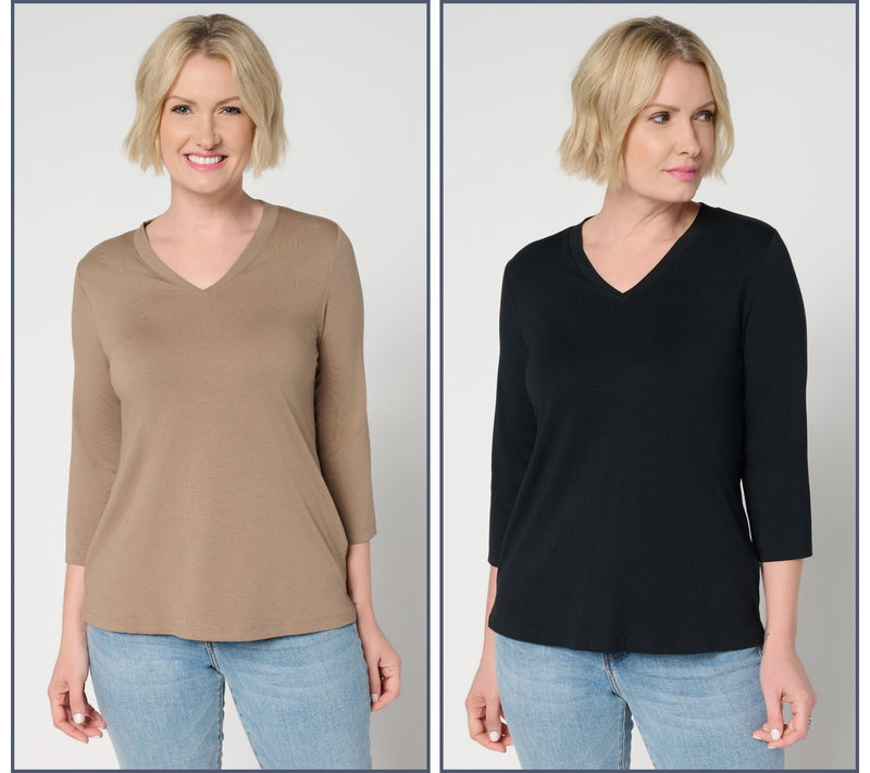 Denim & Co. Essentials 2-Pack Favorite Jersey V-Neck Tops — View 11