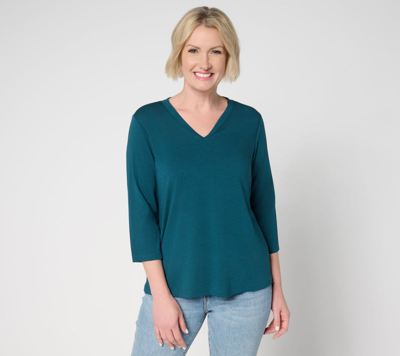 Denim & Co. Essentials 2-Pack Favorite Jersey V-Neck Tops — View 12