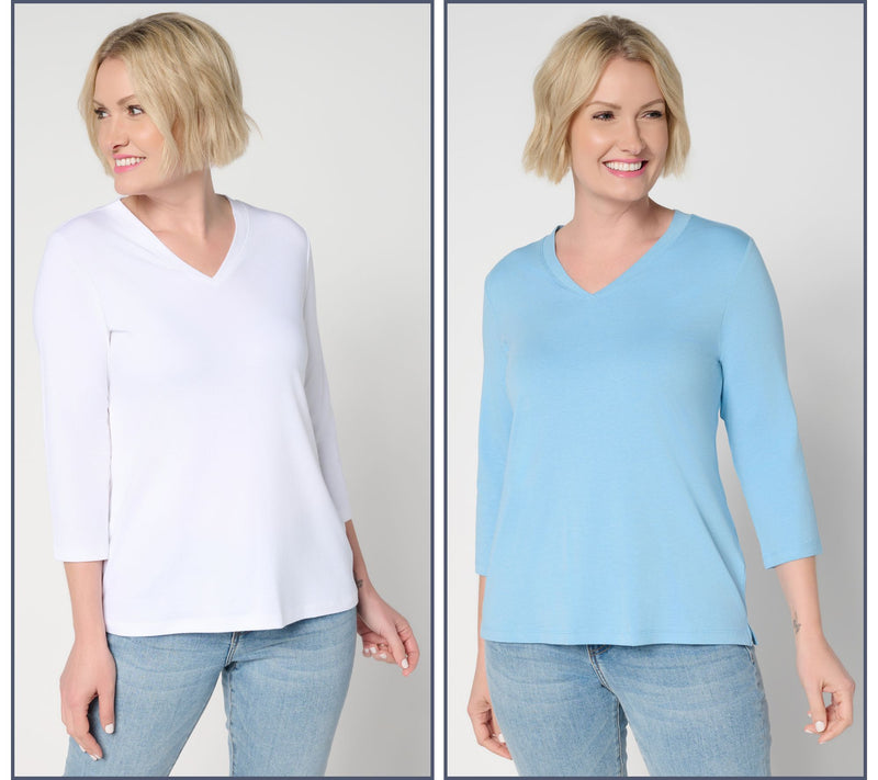 Denim & Co. Essentials 2-Pack Favorite Jersey V-Neck Tops — View 14