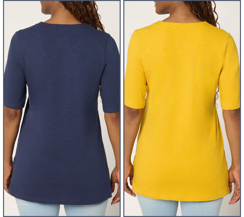 Denim & Co. Essentials Textured Knit 2-Pack V-Neck Tunics — View 12