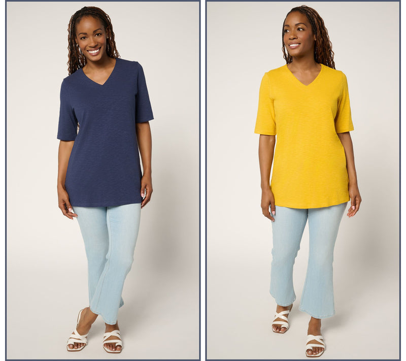 Denim & Co. Essentials Textured Knit 2-Pack V-Neck Tunics — View 13